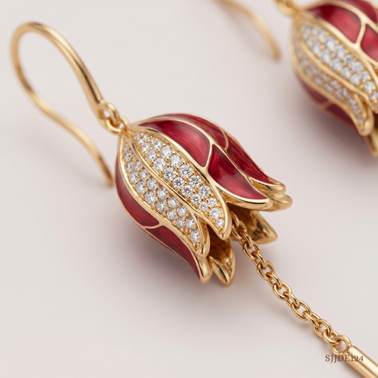 SJJDE124 | Crimson Wing Diamond Hoop Earrings