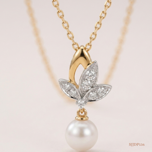 SJJDP136 | Lotus Elegance Pearl Diamond Pendant