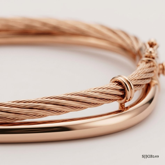 SJJGB149 | Urbane Yellow Gold Ribbed Bangle with Modern Luxury Texture