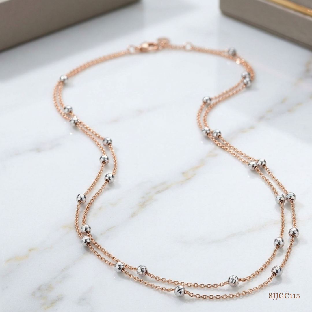 SJJGC115 | Beaded Blush Double Layer Rose Gold Chain