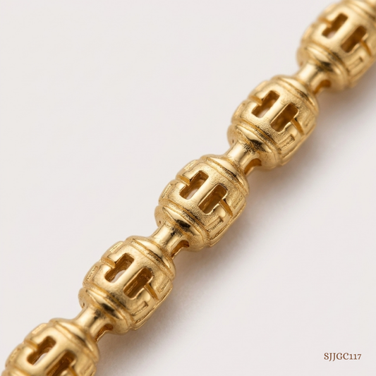 SJJGC117 | Classic Link Pearl & Emerald Gold Chain