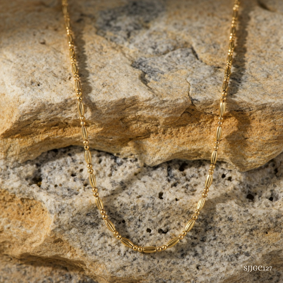 SJJGC127 | Barrel Gleam Textured Mesh Gold Chain
