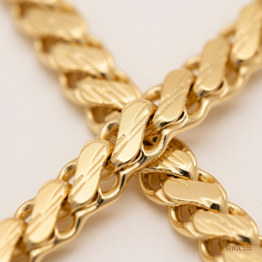 SJJGC131 | Artisanal Striated Wheat Wave Gold Chain