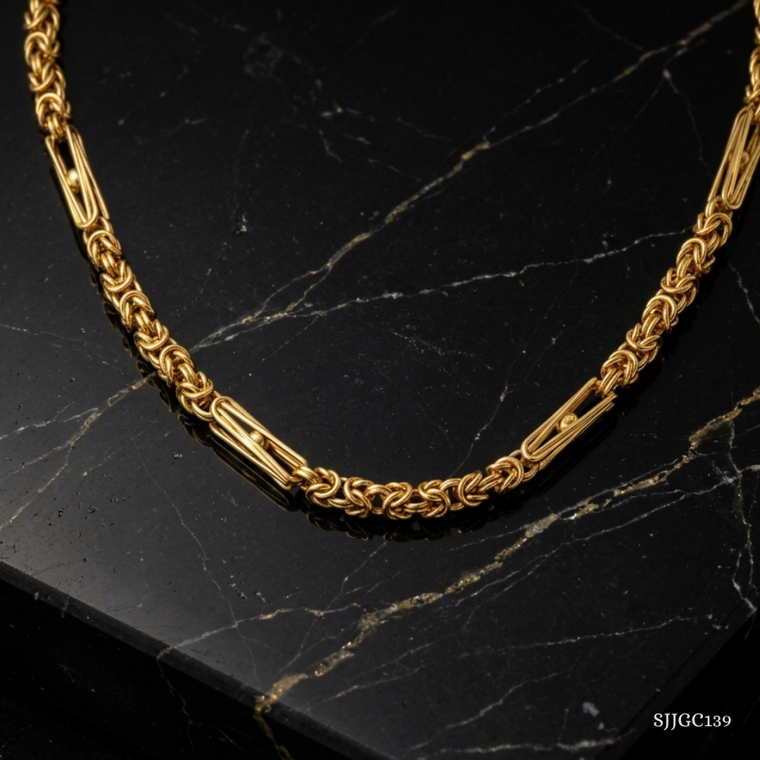 SJJGC139 | Luxury Byzantine Bead & Bar Gold Chain
