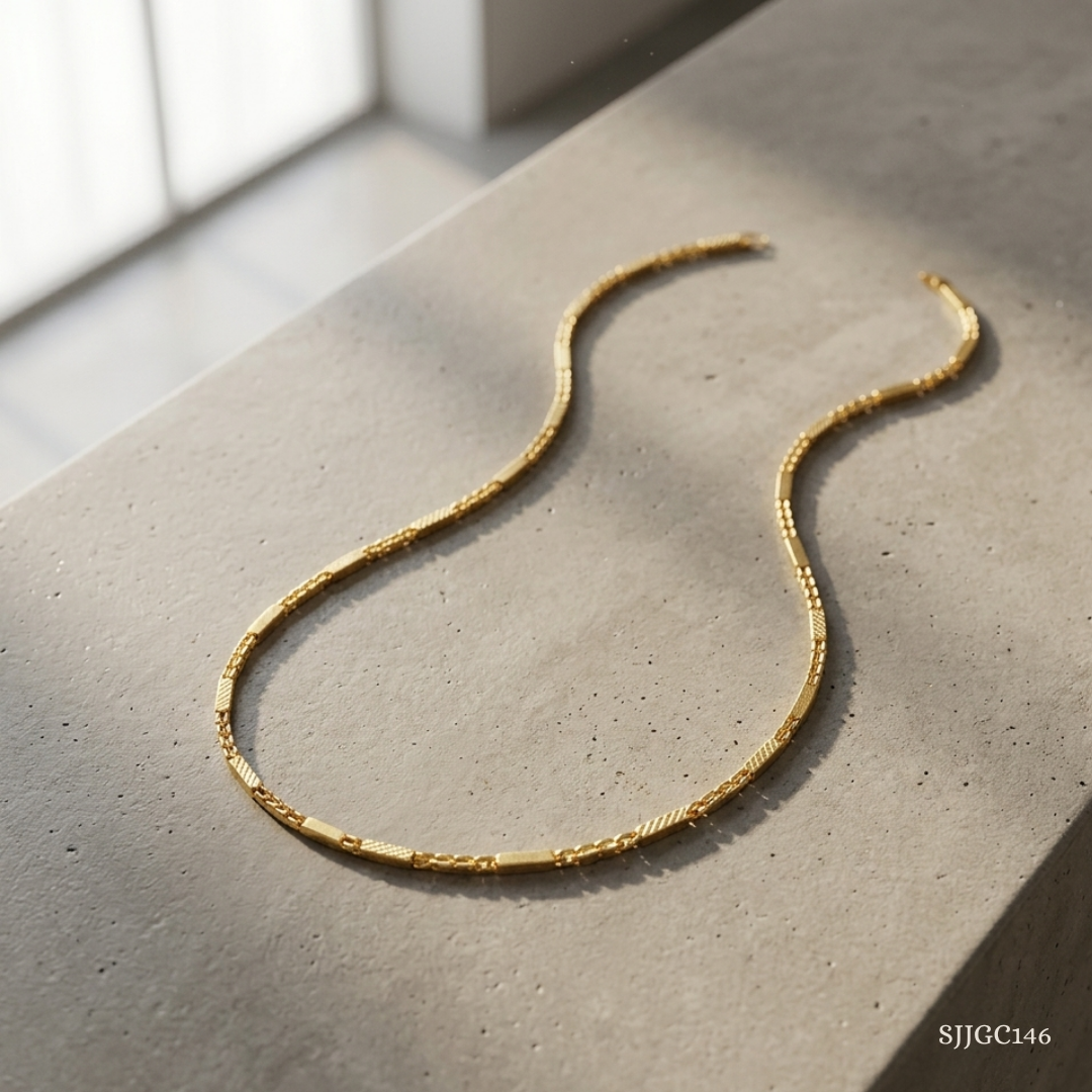 SJJGC146 | Aura Etched Dual Tone Gold Lariat Chain