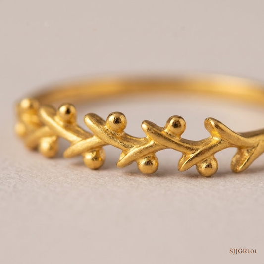 SJJGR101 | Entrancing Nature-Inspired Leaf Pattern Designer Gold Finger Ring for Women