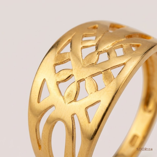 SJJGR118 | Lattice Flow Contemporary Designer Gold Ring with Unique Texture