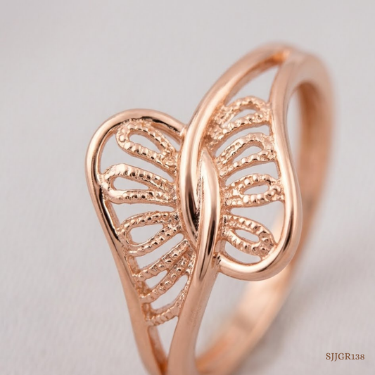 SJJGR138 | Petal Arc Floral Gold Ring with Elegant Sculpted Craftsmanship
