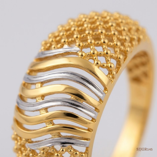 SJJGR145 | Shimmer Weave Elegant Gold Ring with Intricate Designer Texture
