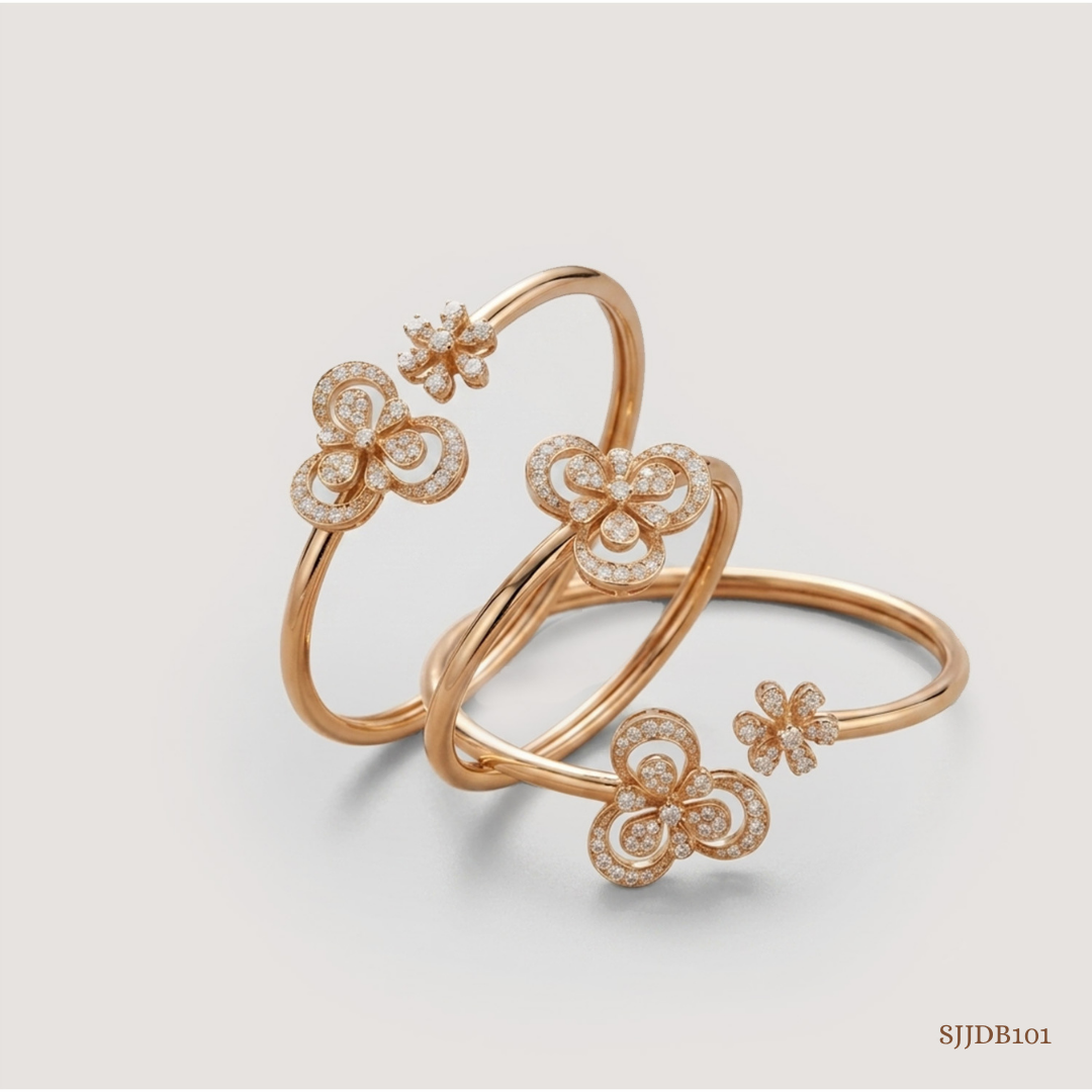 SJJDB101 | Chic Clover Diamond Open Cuff Bangle