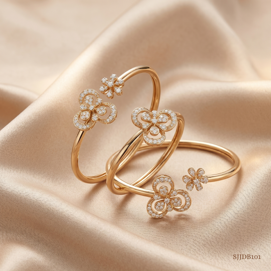 SJJDB101 | Chic Clover Diamond Open Cuff Bangle