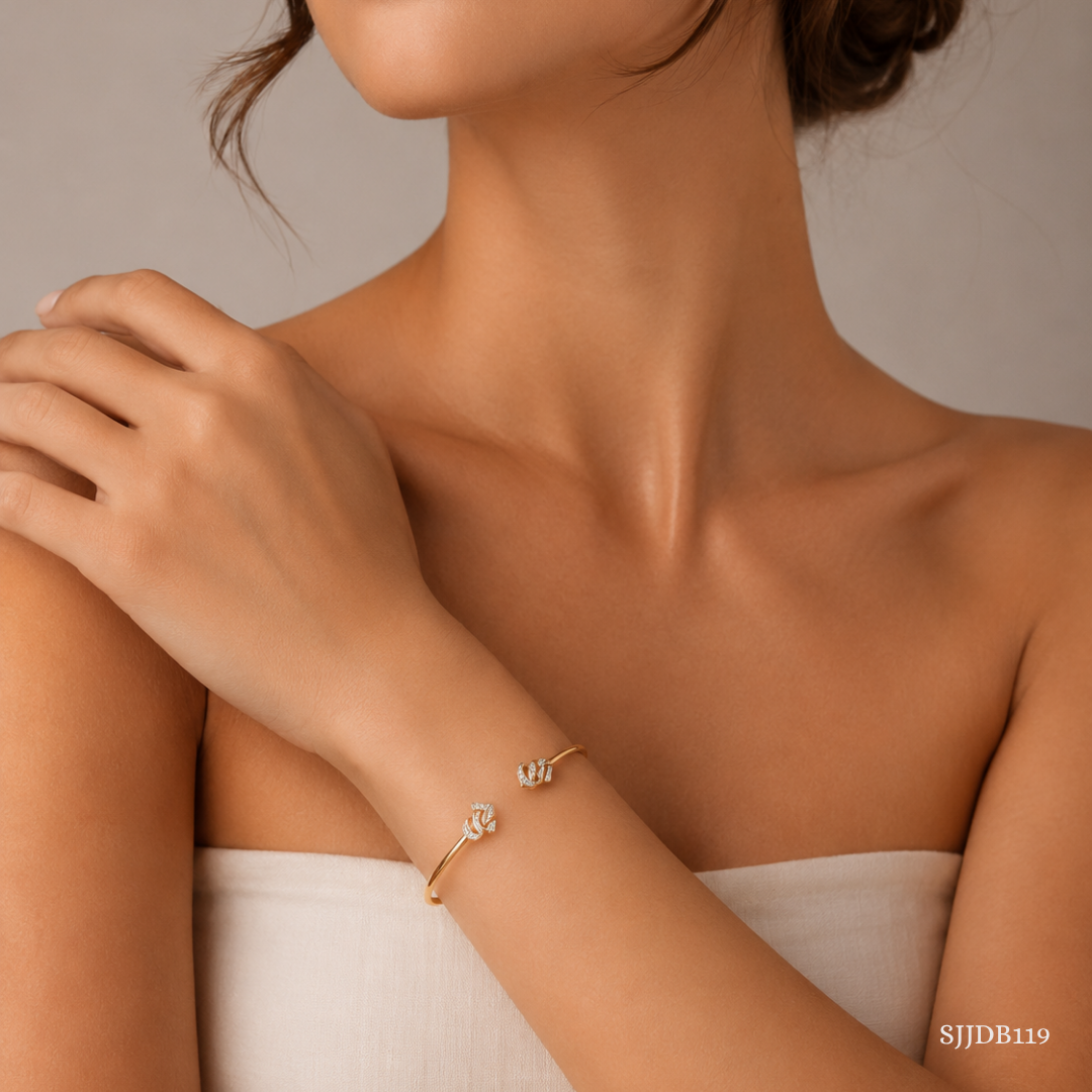 SJJDB119 | Lotus Bloom Diamond Floral Bangle