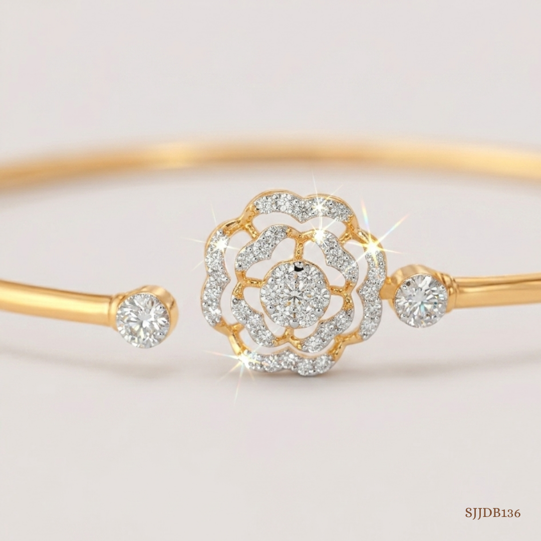 SJJDB136 | Sparkling Rosette Diamond Floral Bangle