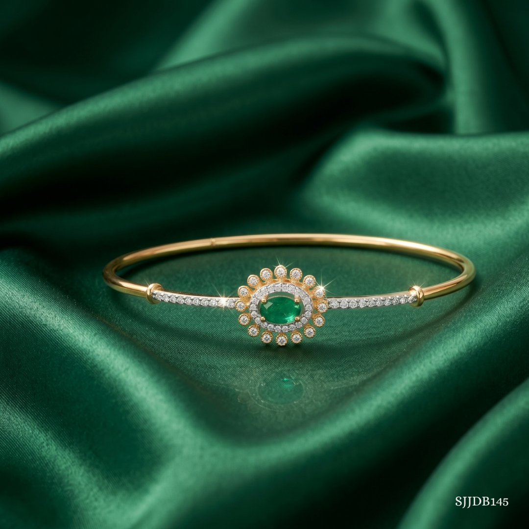 SJJDB145 | Emerald Bloom Diamond Floral Bangle