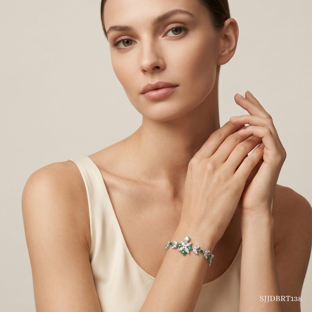 SJJDBRT138 | Floral Charm Diamond Bracelet