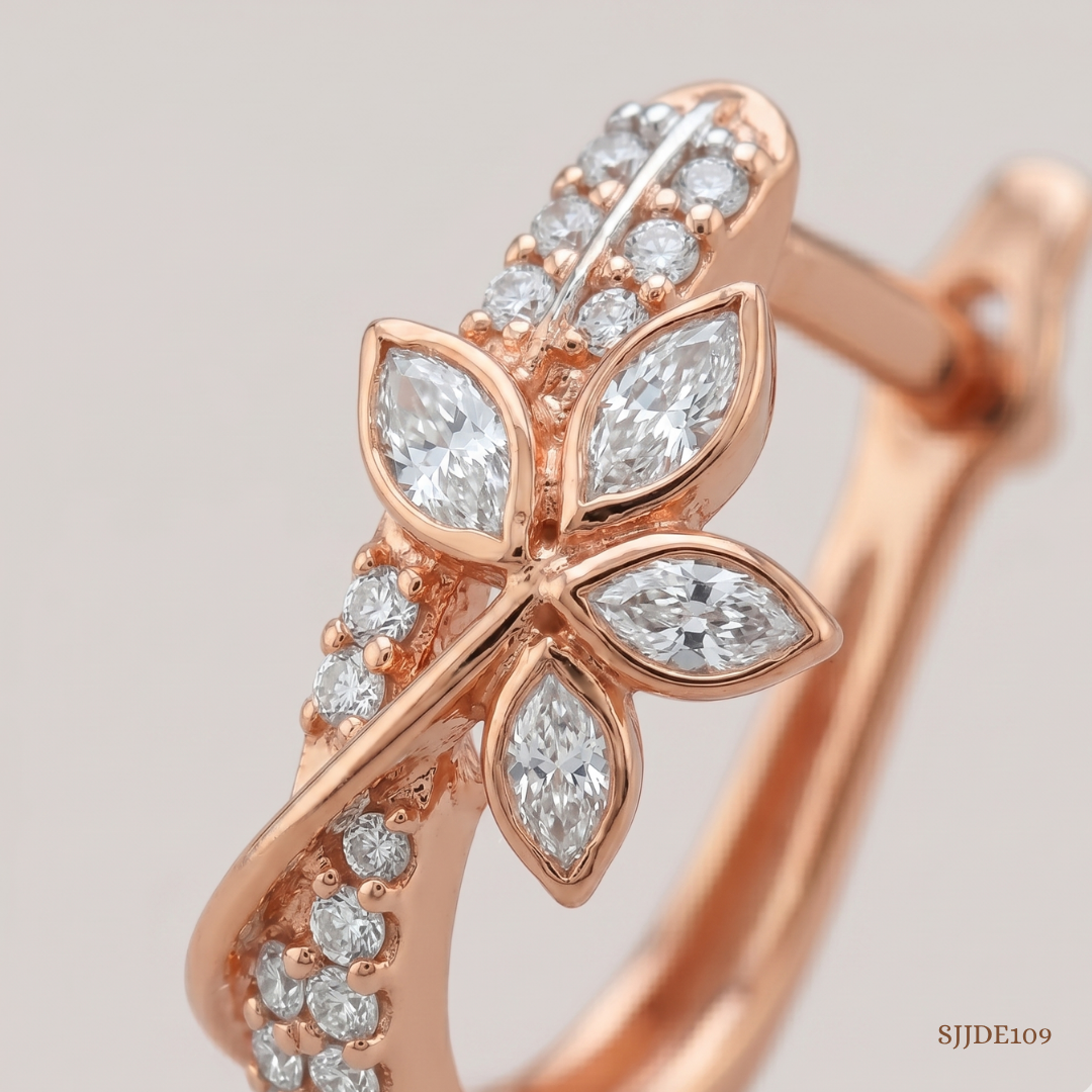 SJJDE109 | Sparkling Petal Diamond Hoop Earrings