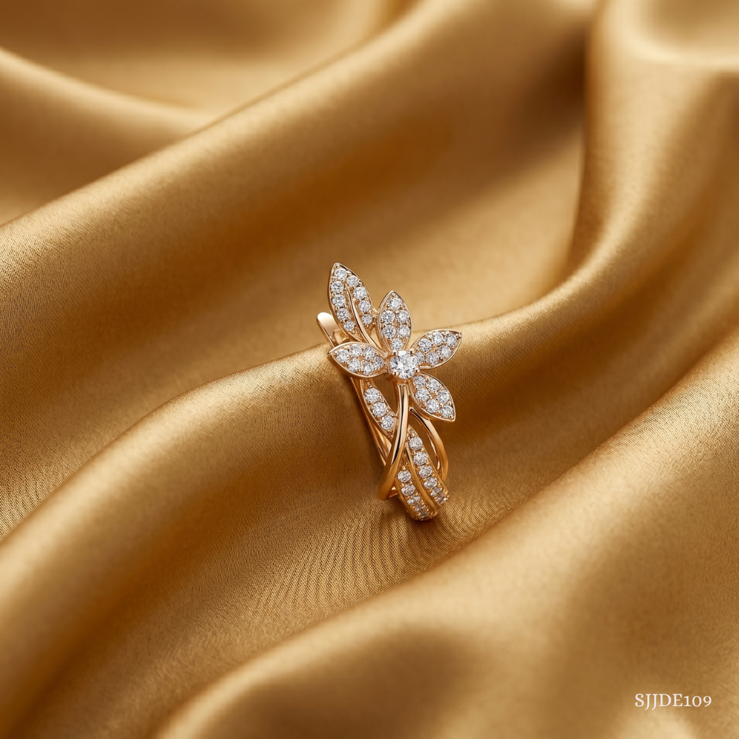 SJJDE109 | Sparkling Petal Diamond Hoop Earrings