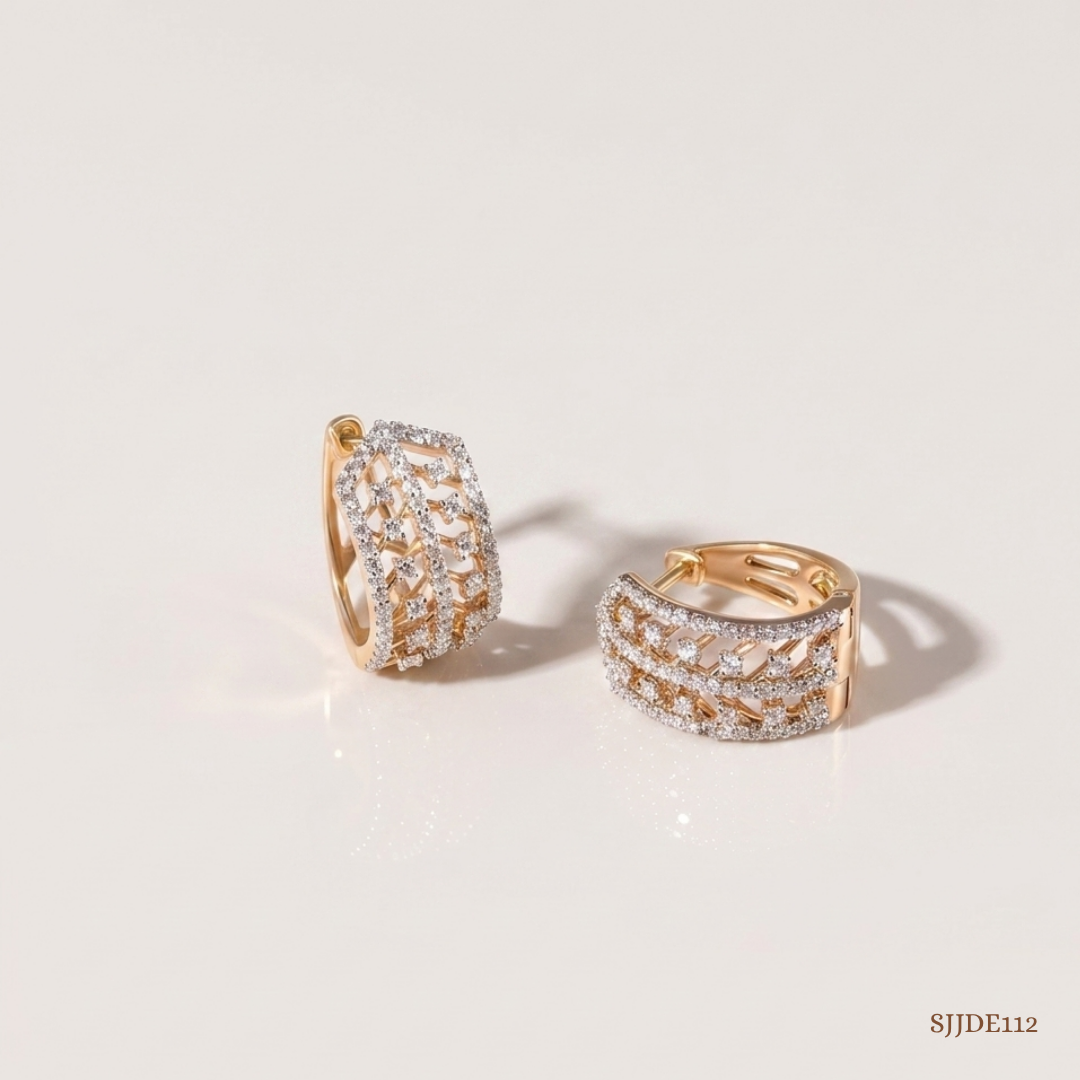 SJJDE112 | Chevron Diamond Hoop Earrings