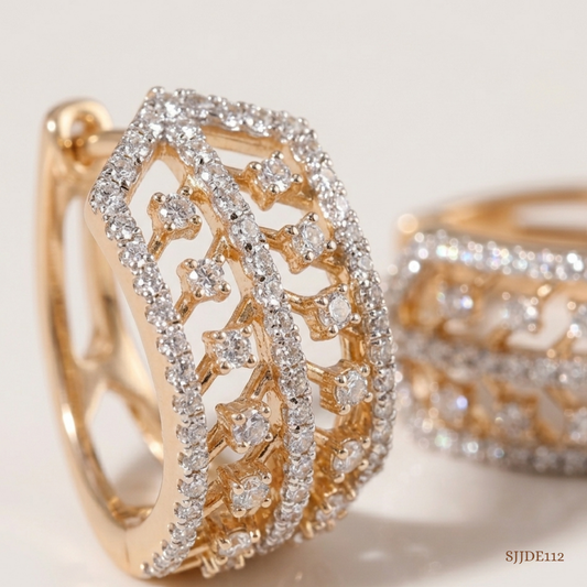 SJJDE112 | Chevron Diamond Hoop Earrings