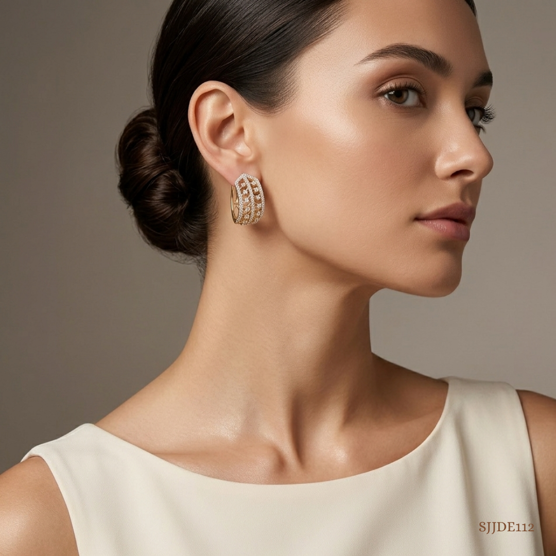 SJJDE112 | Chevron Diamond Hoop Earrings
