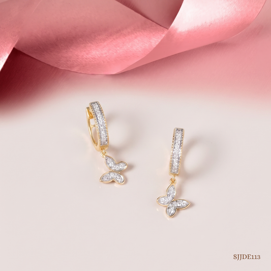 SJJDE113 | Butterfly Diamond Hoop Earrings