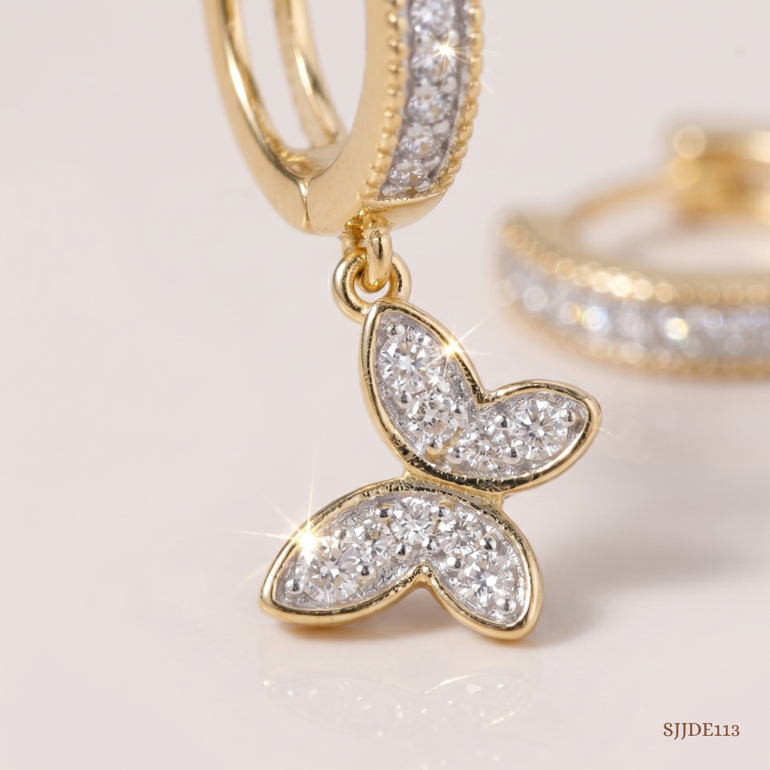 SJJDE113 | Butterfly Diamond Hoop Earrings