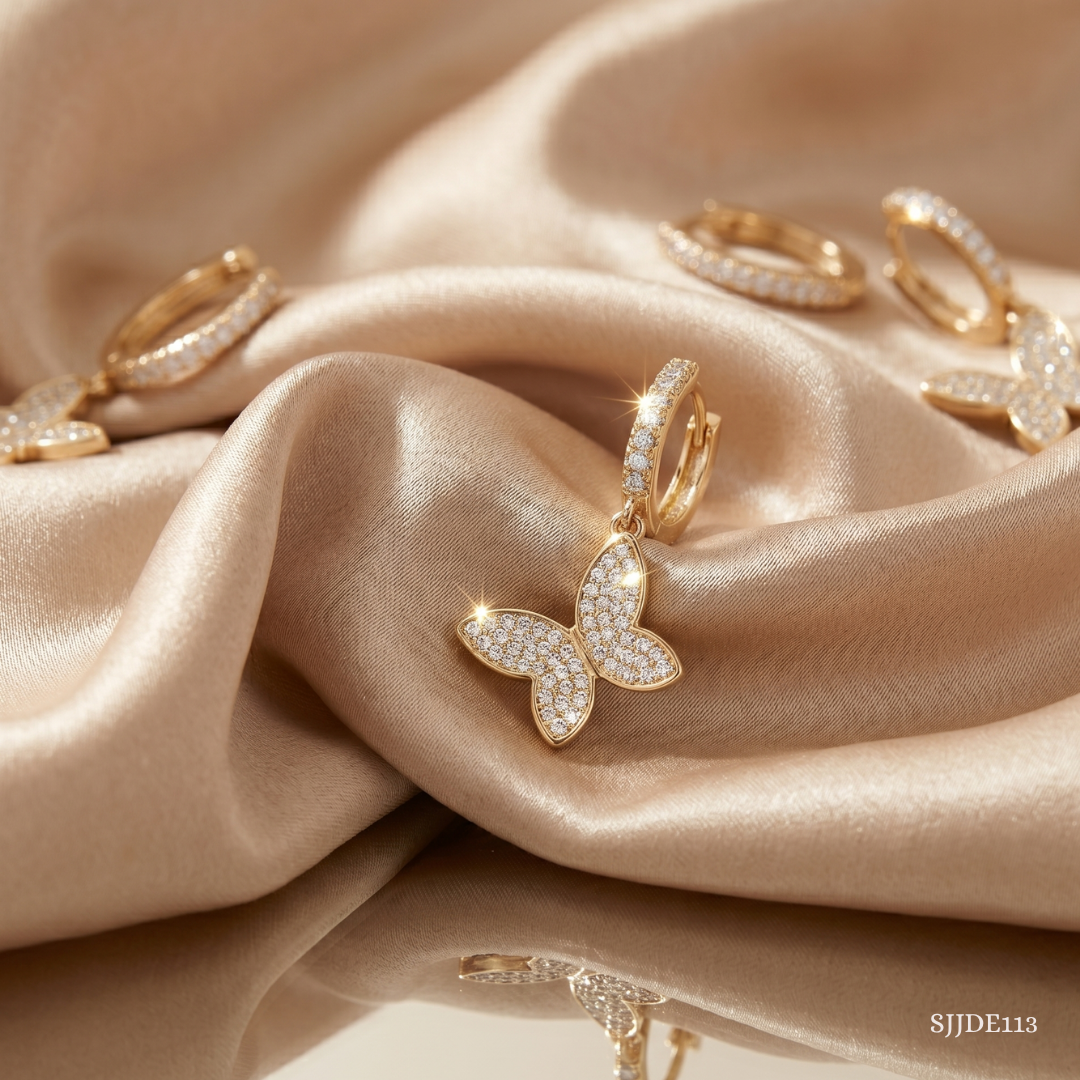 SJJDE113 | Butterfly Diamond Hoop Earrings