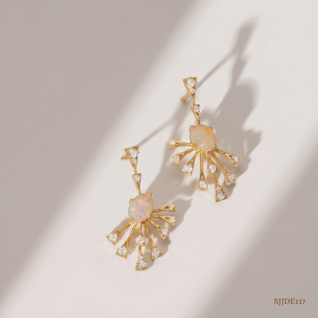 SJJDE117 | Celestial Opal & Diamond Drop Earrings