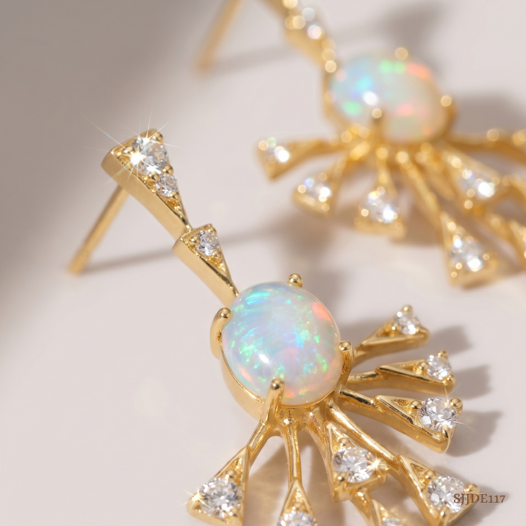 SJJDE117 | Celestial Opal & Diamond Drop Earrings