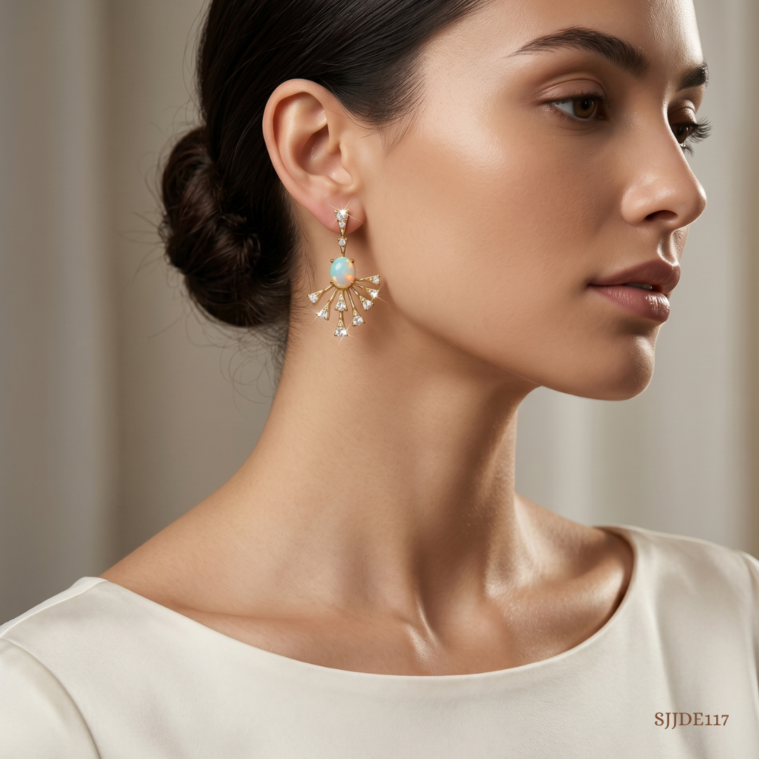 SJJDE117 | Celestial Opal & Diamond Drop Earrings