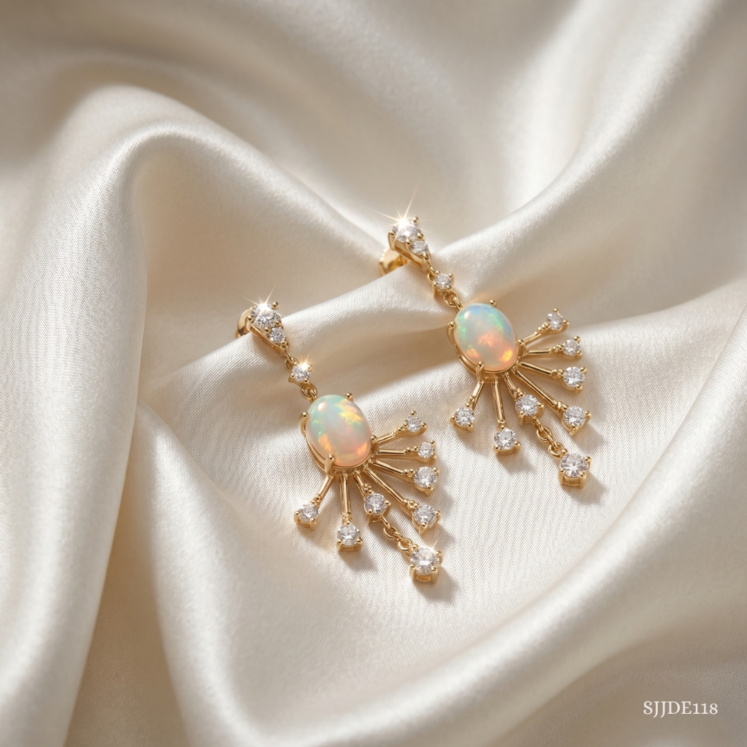SJJDE117 | Celestial Opal & Diamond Drop Earrings