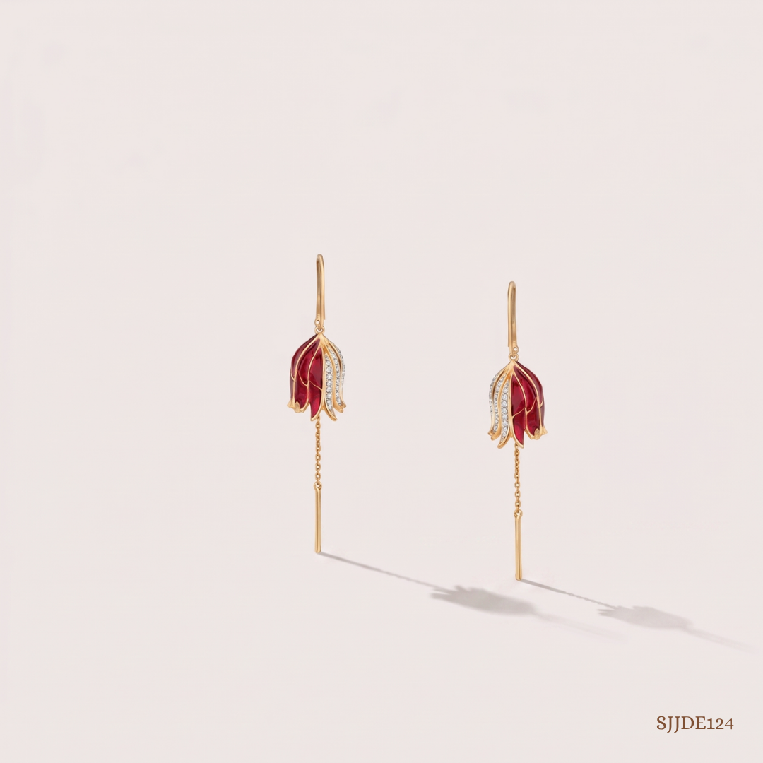 SJJDE124 | Crimson Wing Diamond Hoop Earrings