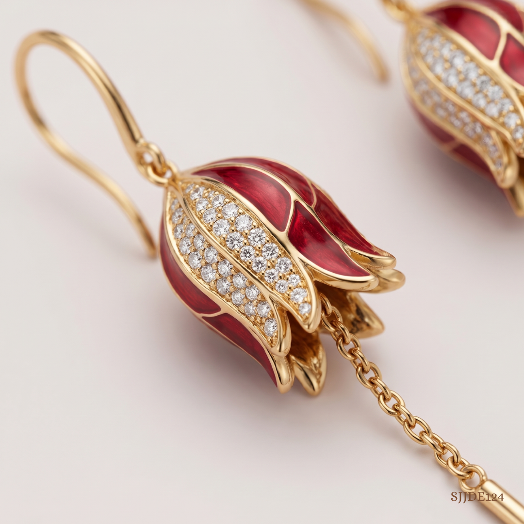 SJJDE124 | Crimson Wing Diamond Hoop Earrings
