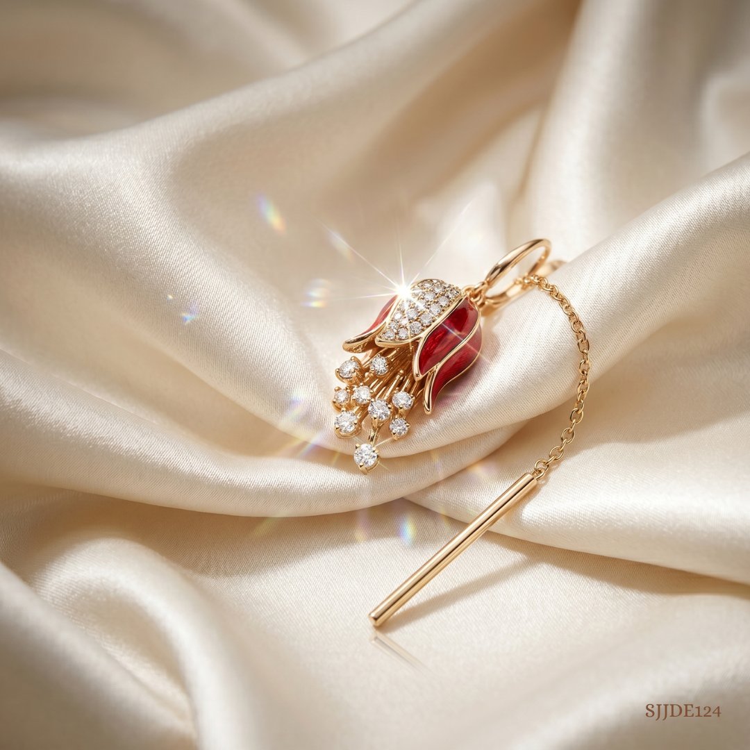 SJJDE124 | Crimson Wing Diamond Hoop Earrings