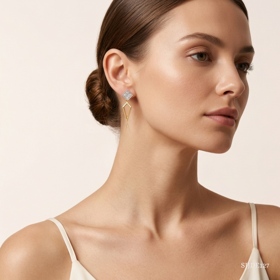 SJJDE127 | Geometric Diamond Drop Earrings