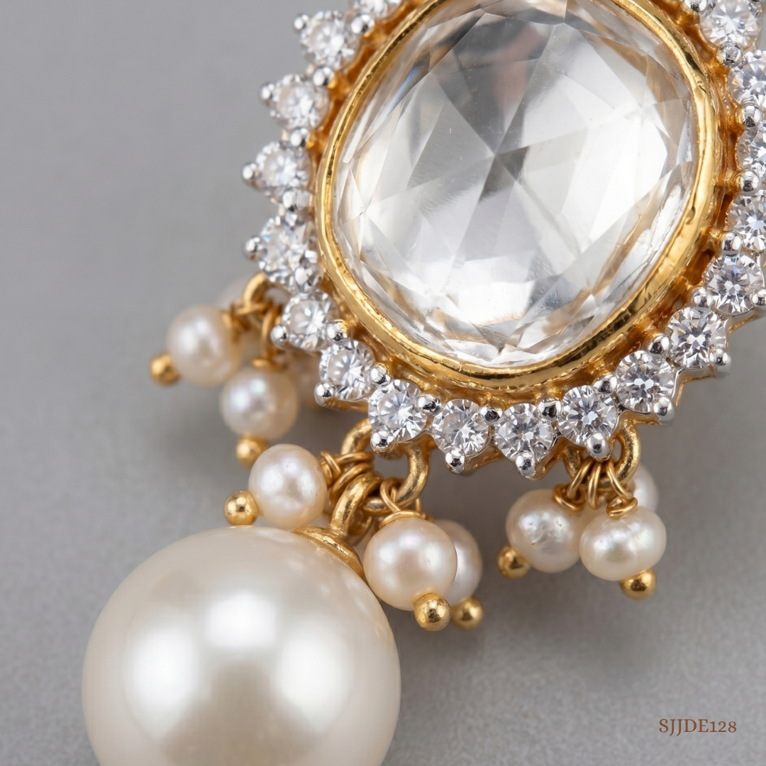 SJJDE128 | Royal Essence Pearl & Diamond Drop Earrings