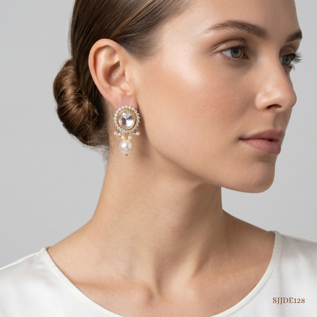 SJJDE128 | Royal Essence Pearl & Diamond Drop Earrings