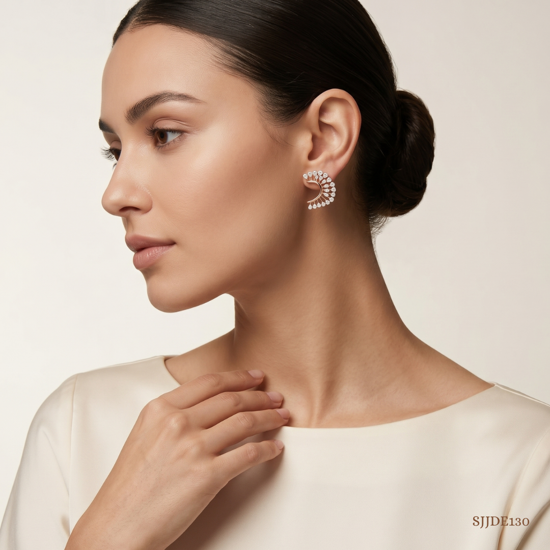 SJJDE130 | Crescent Diamond Stud Earrings