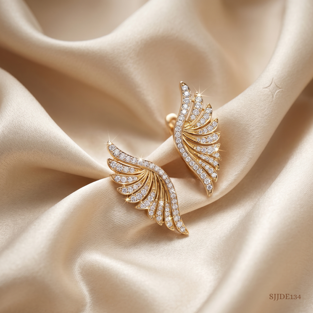 SJJDE134 | Curved Crest Diamond Hoop Earrings