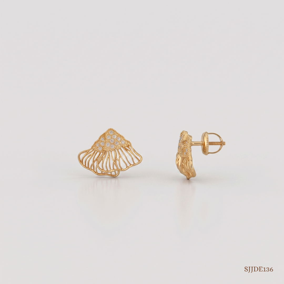 SJJDE136 | Ripple Crest Diamond Stud Earrings