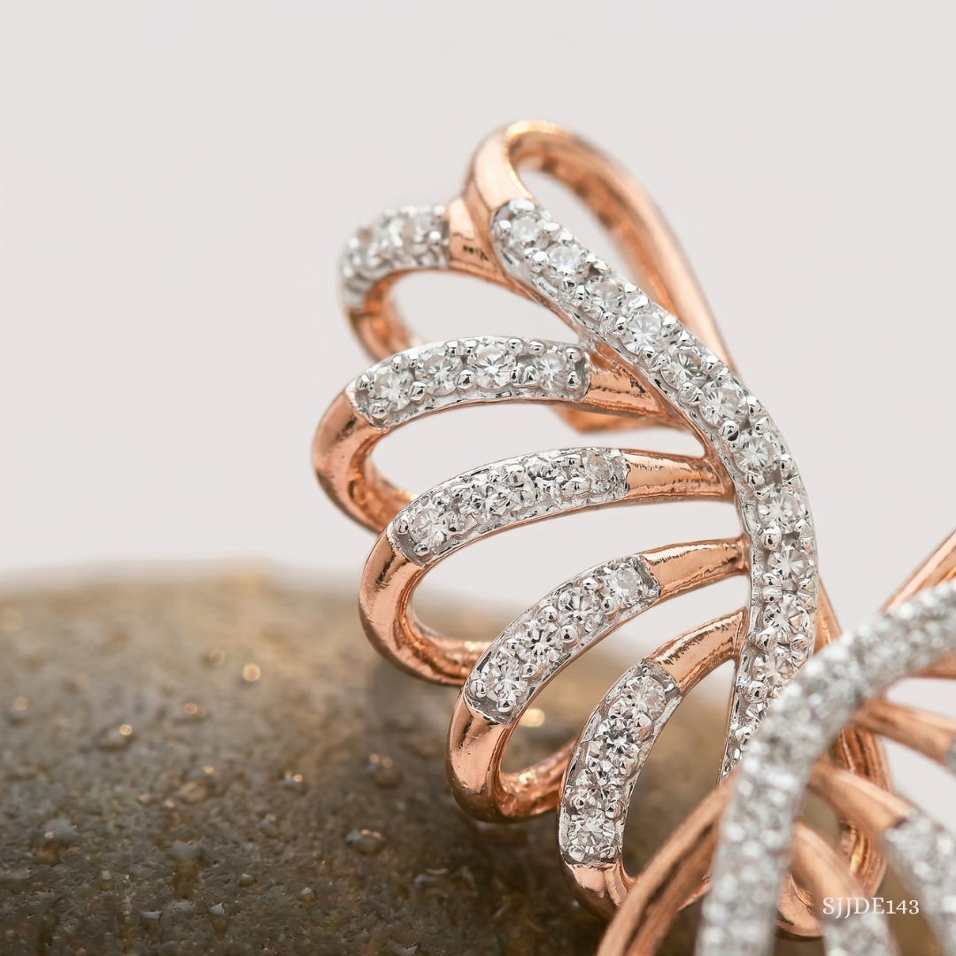 SJJDE143 | Floral Arc Diamond Stud Earrings