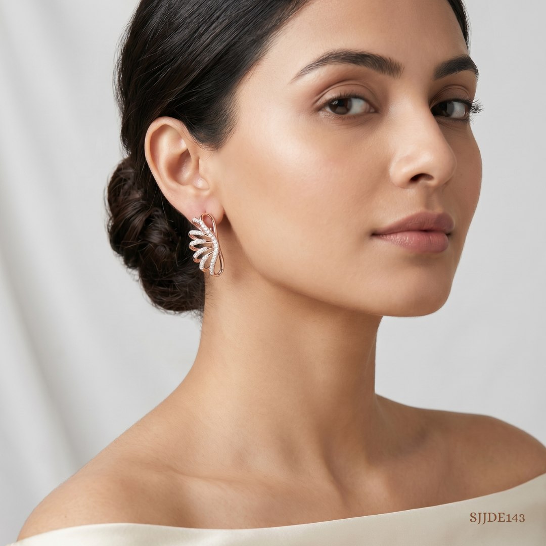 SJJDE143 | Floral Arc Diamond Stud Earrings