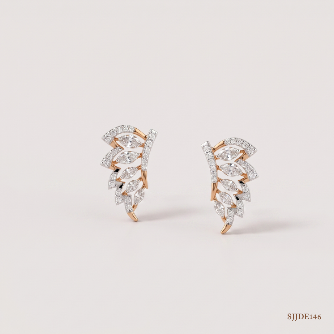 SJJDE146 | Sculpted Leaf Diamond Stud Earrings