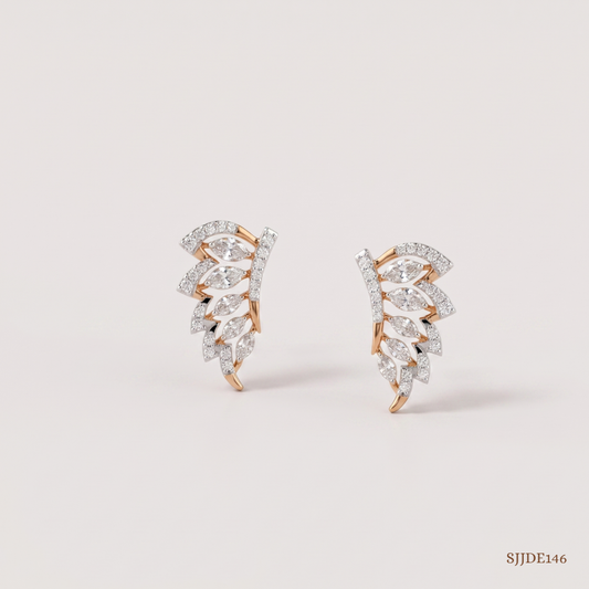 SJJDE146 | Sculpted Leaf Diamond Stud Earrings