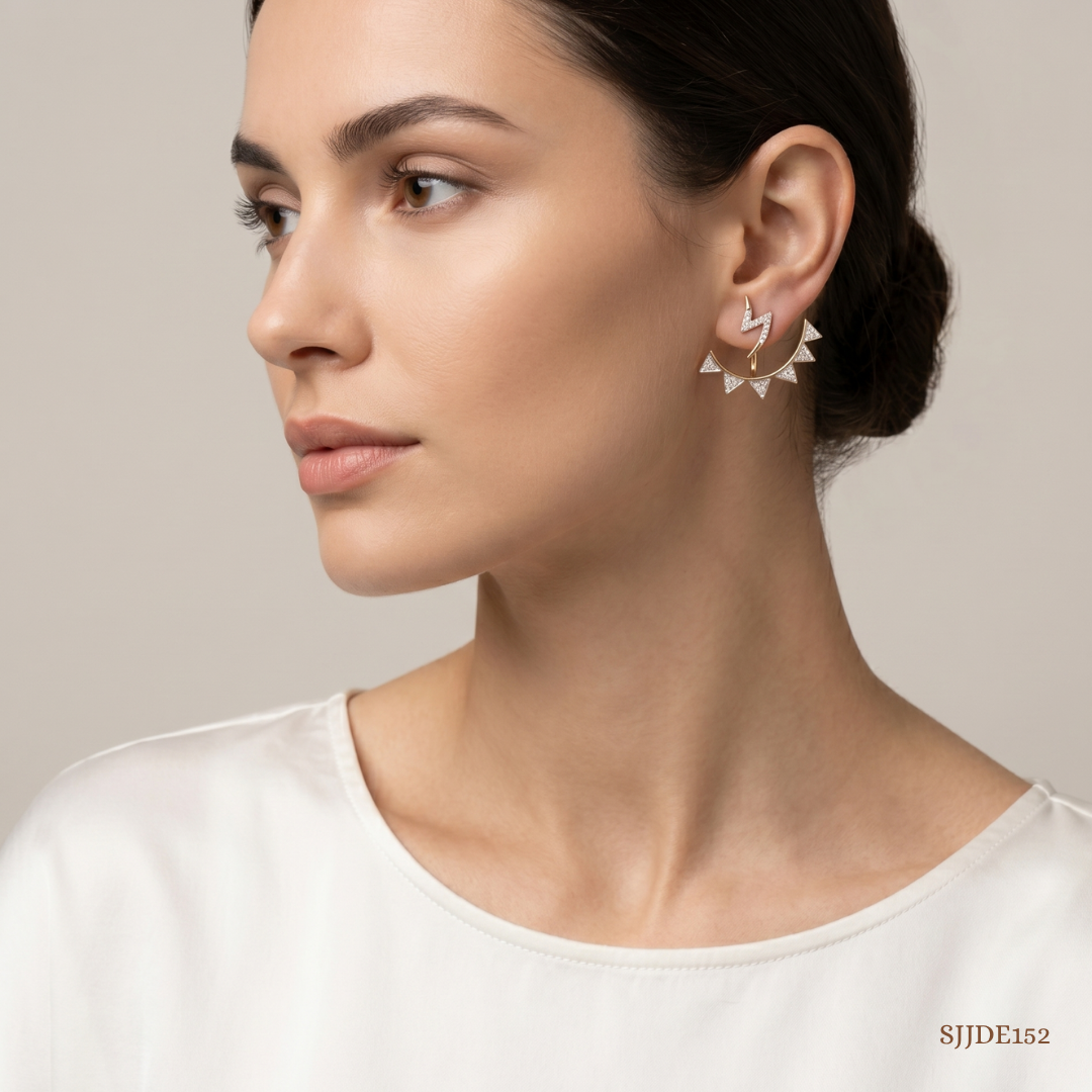 SJJDE152 | Crescent Triangle Diamond Stud Earrings