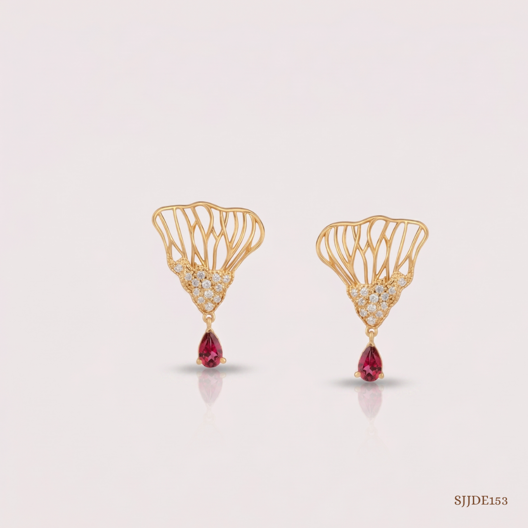 SJJDE153 | Sunflare Petal Diamond Drop Earrings