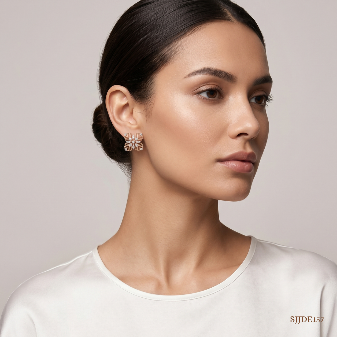 SJJDE157 | Radiant Square Diamond Stud Earrings