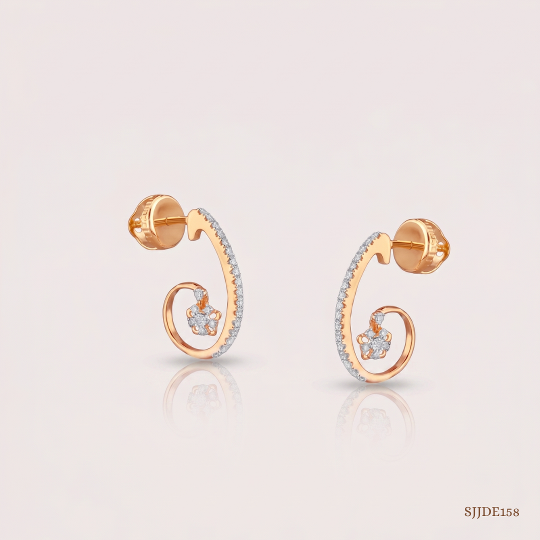 SJJDE158 | Blooming Spiral Diamond Hoop Earrings
