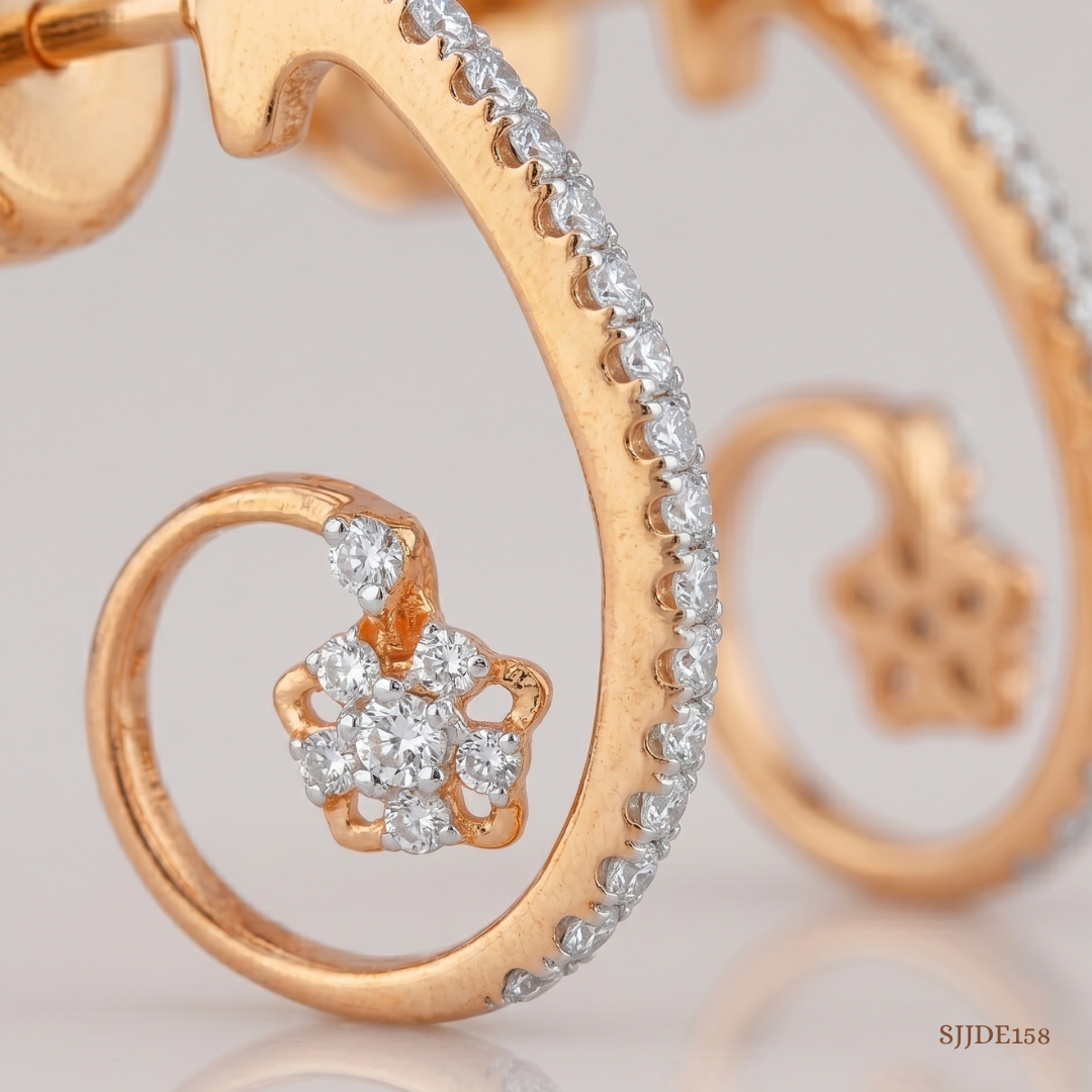 SJJDE158 | Blooming Spiral Diamond Hoop Earrings