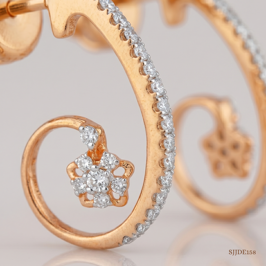 SJJDE158 | Blooming Spiral Diamond Hoop Earrings